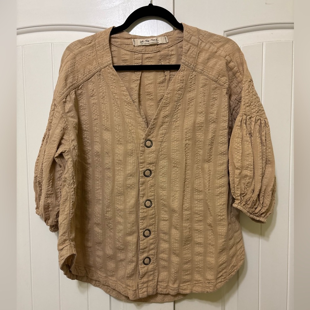 Free People We the Free Feel it Still button down balloon sleeve boho top, S